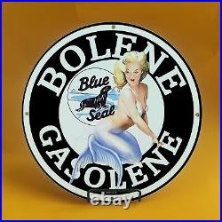 8''vintage Bolene Seal Gasoli Porcelain Gas Service Station Auto Pump Plate Sign