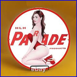 8''vintage Hlh Parade Red Porcelain Gas Service Station Auto Pump Plate Sign