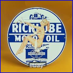 8''vintage Richlube Oil Gasoline Porcelain Gas Service Station Pump Plate Sign