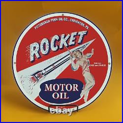 8''vintage Rocket Motor Gasoline Porcelain Gas Service Station Pump Plate Sign