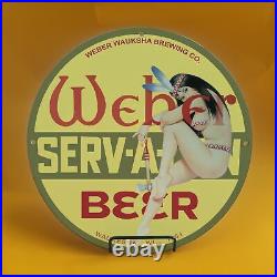 8''vintage Weber Beer Gasoline Porcelain Gas Service Station Pump Plate Sign