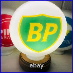 BP 1989 Mini Gas Petrol Pump Globe Solid Oak Base LED Desk Lamp UK EU US