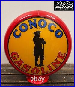 CONOCO MINUTEMAN GASOLINE Reproduction 13.5 Gas Pump Globe (Red Body)