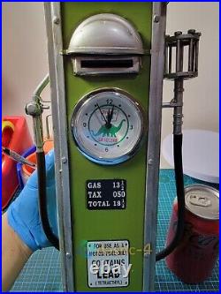 Handmade Tin Sinclair Gasoline Gas Pump Model & Bank Tinplate Dino Retro