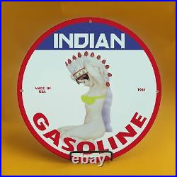 Indian 1945 Gasoline Girl Porcelain Enamel Gas Oil Station Pump Oil Sign