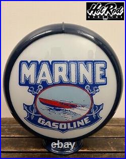 MARINE GASOLINE Reproduction 13.5 Gas Pump Globe (Dark Blue Body)