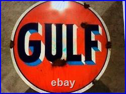 Old style-barn find look Gulf dealer sales service gas pump sign