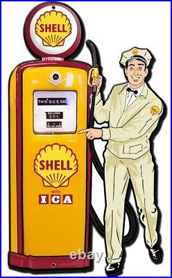 Shell Gasoline Gas Pump Attendant 30 Heavy Duty USA Made Metal Advertising Sign