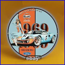 Vintage 1969 Gulf Porcelain Gas Service Station Auto Pump Plate Sign
