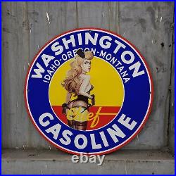 Vintage Chief Girl Gasoline Porcelain Service Station Auto Pump Plate Sign