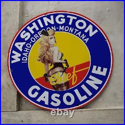 Vintage Chief Girl Gasoline Porcelain Service Station Auto Pump Plate Sign
