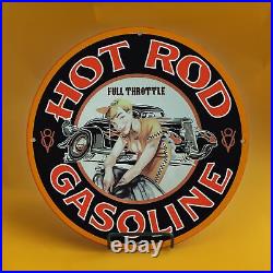 Vintage Hot Rod Gasoline Orange -porcelain Enamel Gas Oil Station Pump Oil Sign