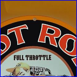 Vintage Hot Rod Gasoline Orange -porcelain Enamel Gas Oil Station Pump Oil Sign