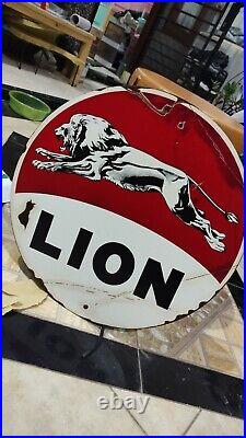 Vintage Lion Porcelain Sign Old Gasoline Petrolium Fuel Gas Motor Oil Pump