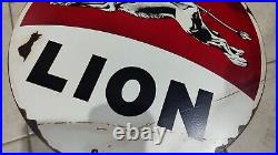 Vintage Lion Porcelain Sign Old Gasoline Petrolium Fuel Gas Motor Oil Pump