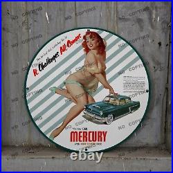 Vintage Mercury Green Car Porcelain Service Gas Pump Station Man Cave Sign 12'