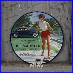 Vintage Oldsmobile 8 Porcelain Service Gas Pump Station Man Cave Sign 12'