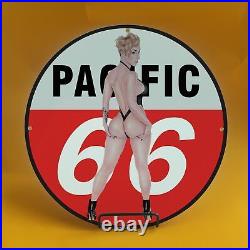 Vintage Paofic 66 Gasoline Porcelain Gas Service Station Auto Pump Plate Sign