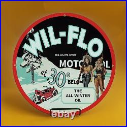 Vintage Wil-flo 30 Gasoline Porcelain Gas Service Station Auto Pump Plate Sign
