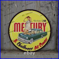 Vintage Yellow Mercury 52 Porcelain Service Gas Pump Station Man Cave Sign 12'